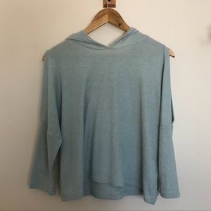 Pastel Teal Hooded Cold Shoulder Sweater